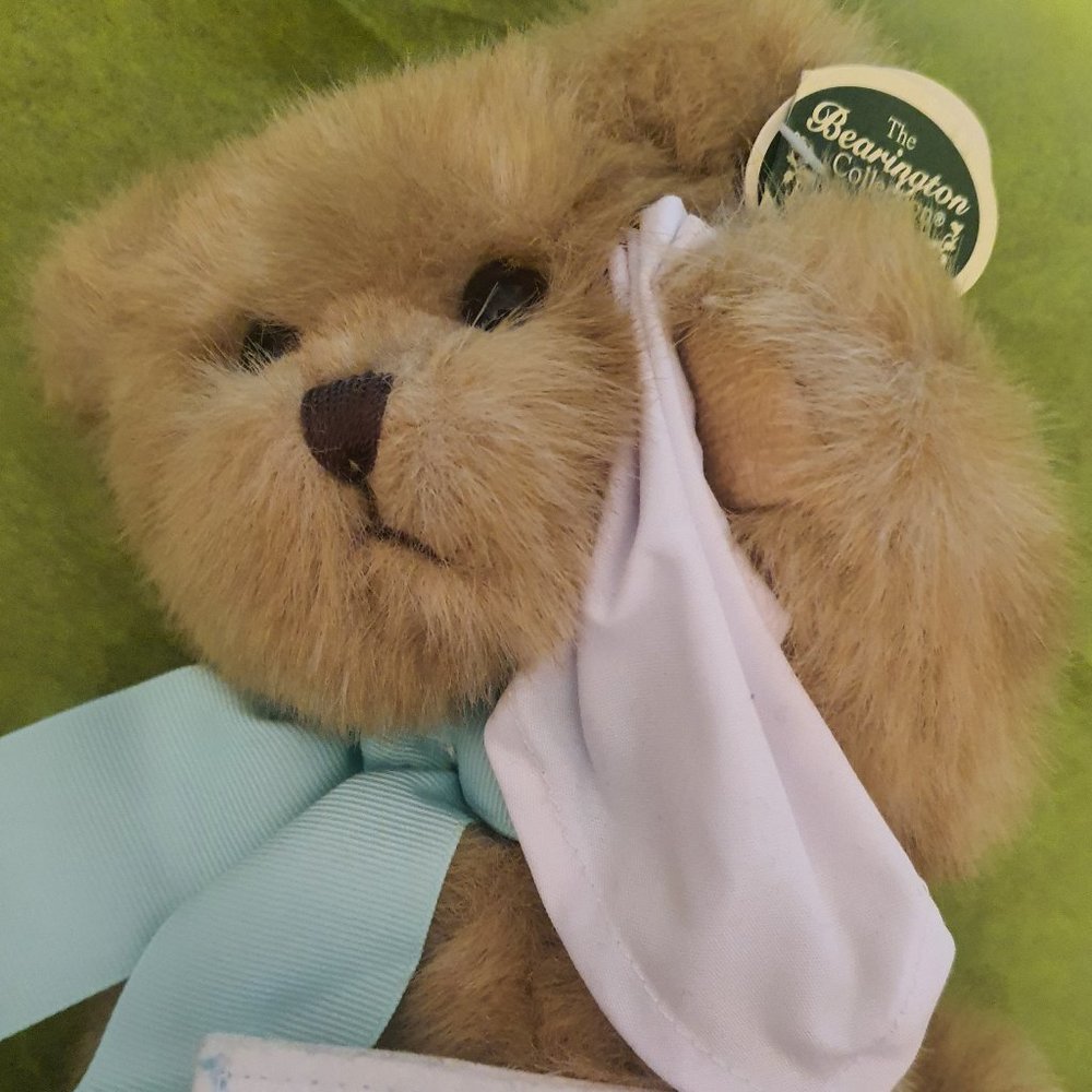 Plush Brown Teddy Bear with Blue Bow